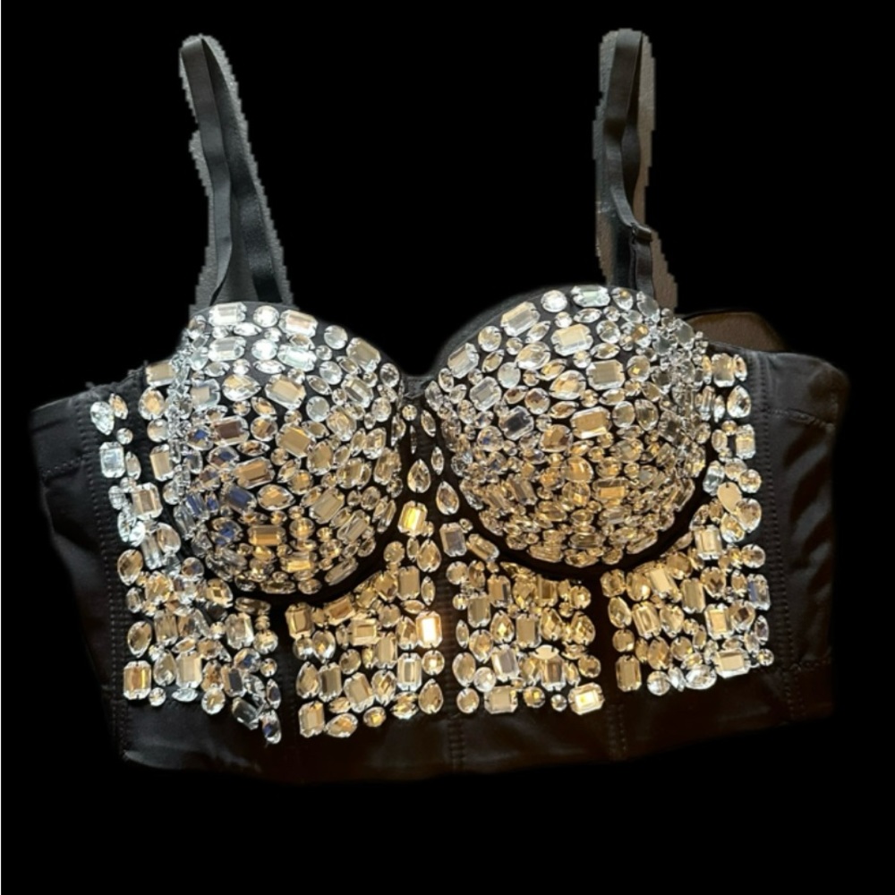 Plus size crystal jeweled bustier corset crop top